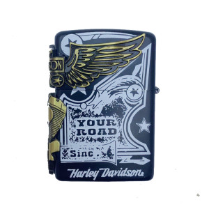 New 3D Harley Davidson Look Windproof Style Gas Lighter Antique Brass